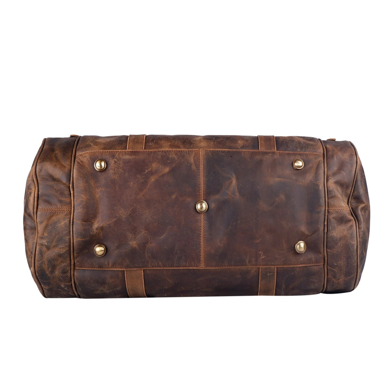 Textured Brown Leather Duffle Bag