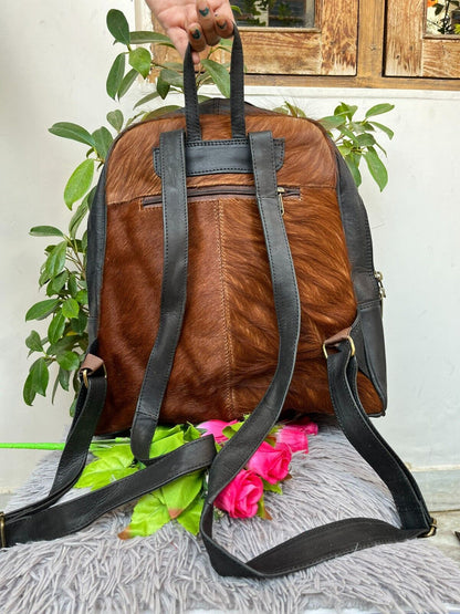 Brown White Natural Cowhide Backpack