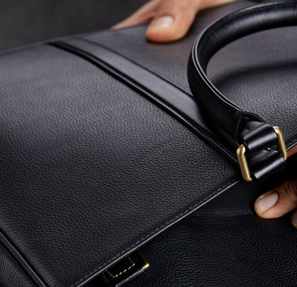 Slim Black Leather Briefcase with Double Handles
