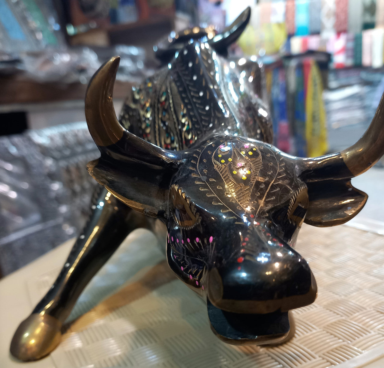 Brass Bull Statue Wall Street Inspired Decor