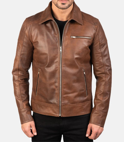 Brown Leather Men Biker Jacket