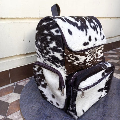 Black White Cowhide Mommy Backpack
