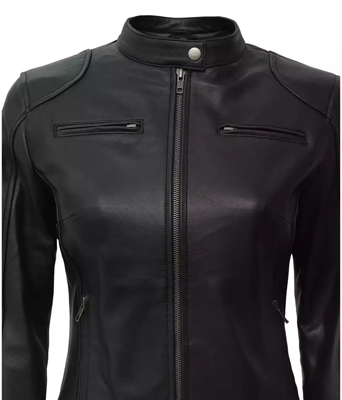 black moto leather jacket for women