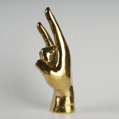 Brass Hand Sculpture with Texas Longhorns