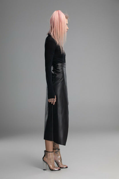 Real Leather Long Wrap Skirt