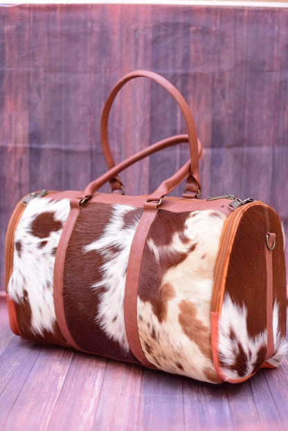 Brown White Cowhide Luggage Bag