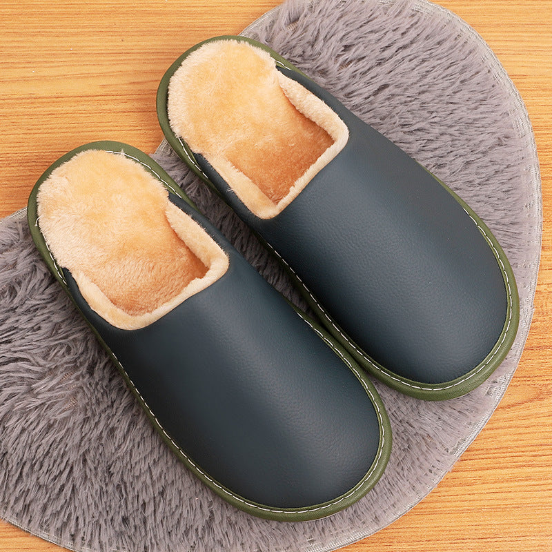 Winter Slippers for Women with Leather Upper and Plush Lining