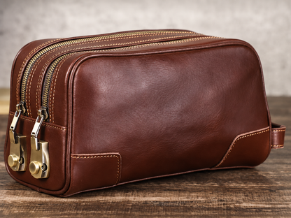 Leather Dopp Kit Bag for Men with Combination Lock