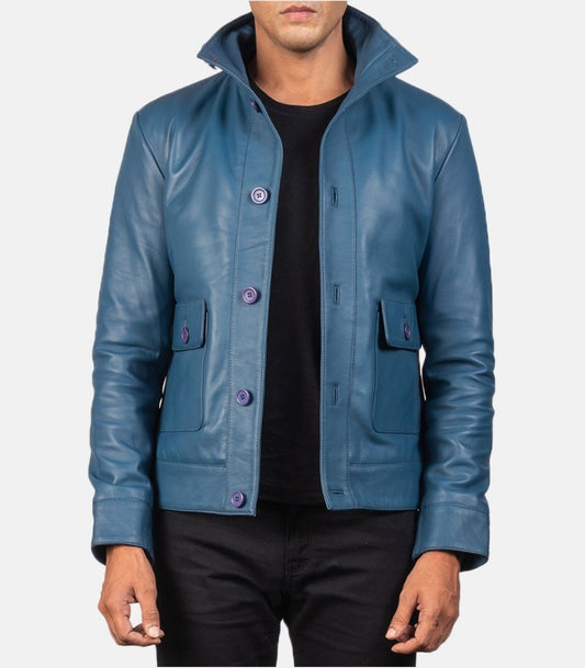 Blue leather moto jacket