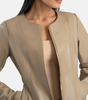 Beige Leather Collarless Jacket