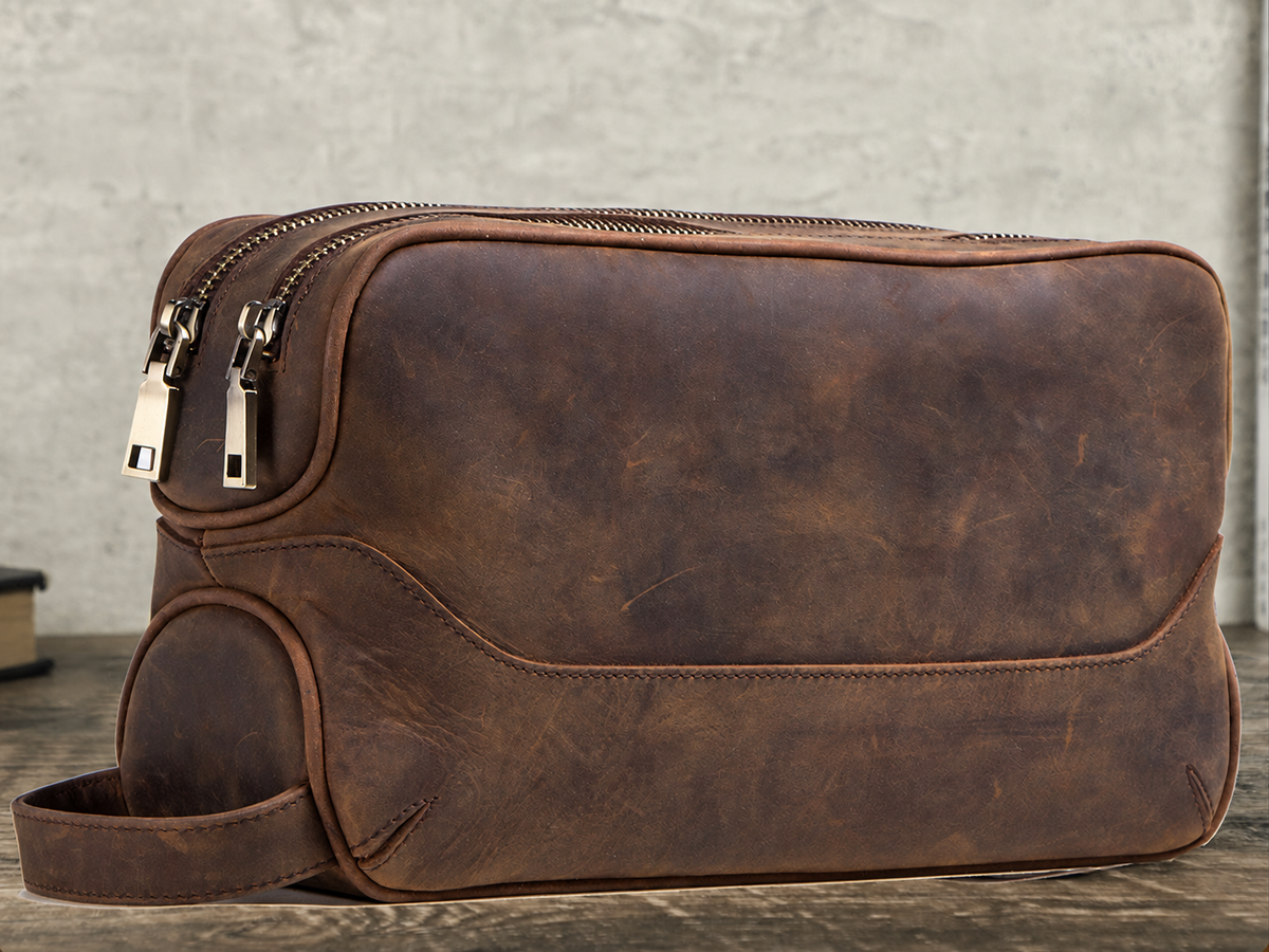 Leather Toiletry Bag for Men with Dual Compartments
