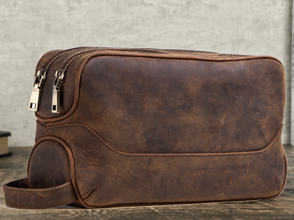 Leather Toiletry Bag for Men with Dual Compartments