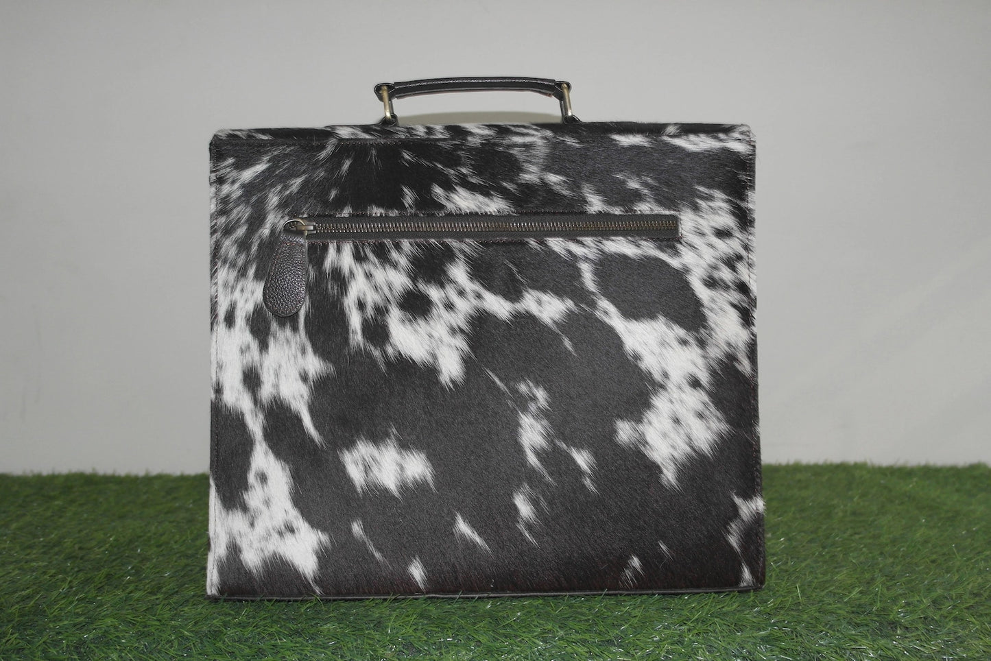 Cowhide Briefcase Bag Black White