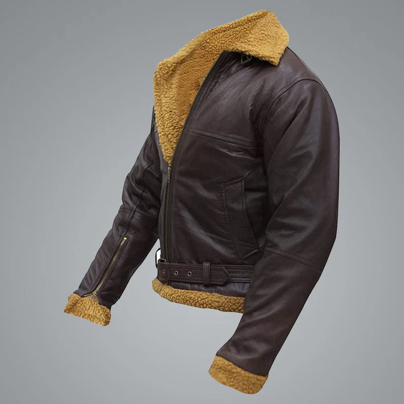 brown leather bomber shearling jacket