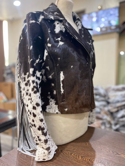 Cowhide Fur Jacket With Fringes