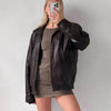 Dark Leather Women Oversized Jacket
