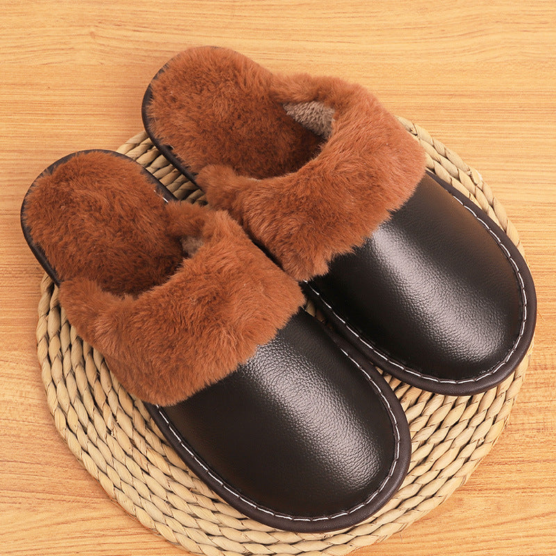 Women's Fur Lined Slippers in Genuine Cowhide Leather
