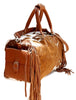 Brown White Cowhide Travel Duffle Bag