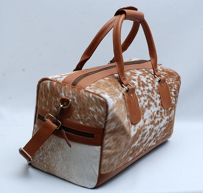 Cowhide Duffel Bag Brown White