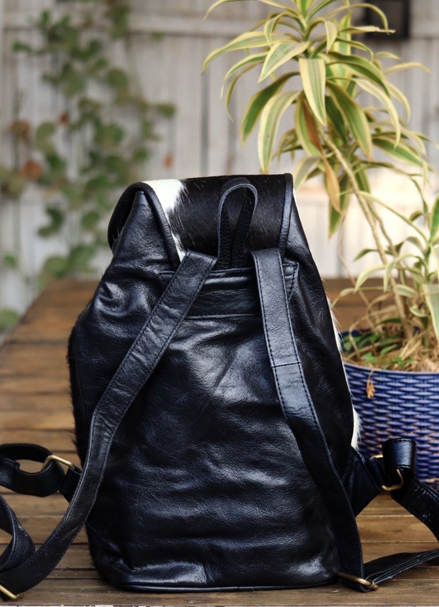 Black White Cowhide Travel Backpack