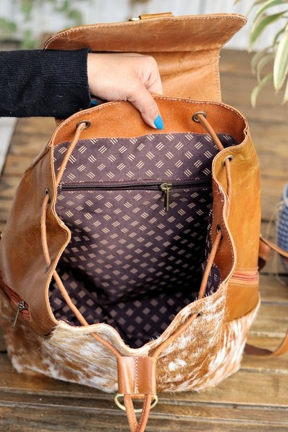 Brown White Cowhide Office Backpack