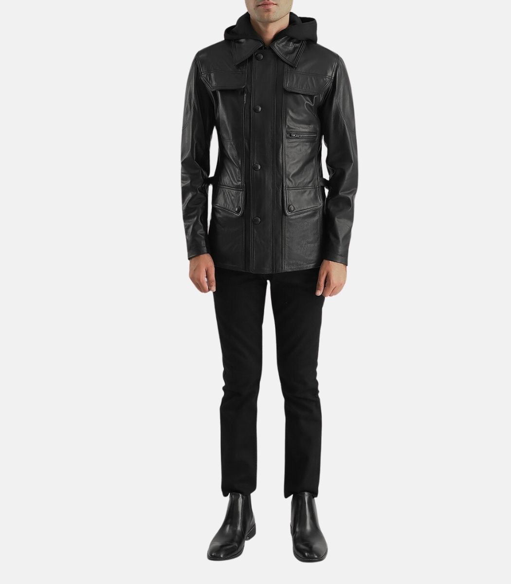 Black Leather Long Jacket For Men