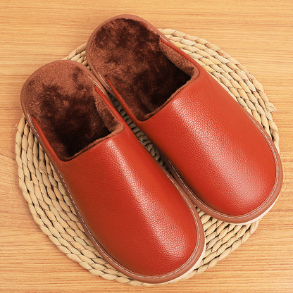 Winter Slippers for Women with Leather Upper and Plush Lining