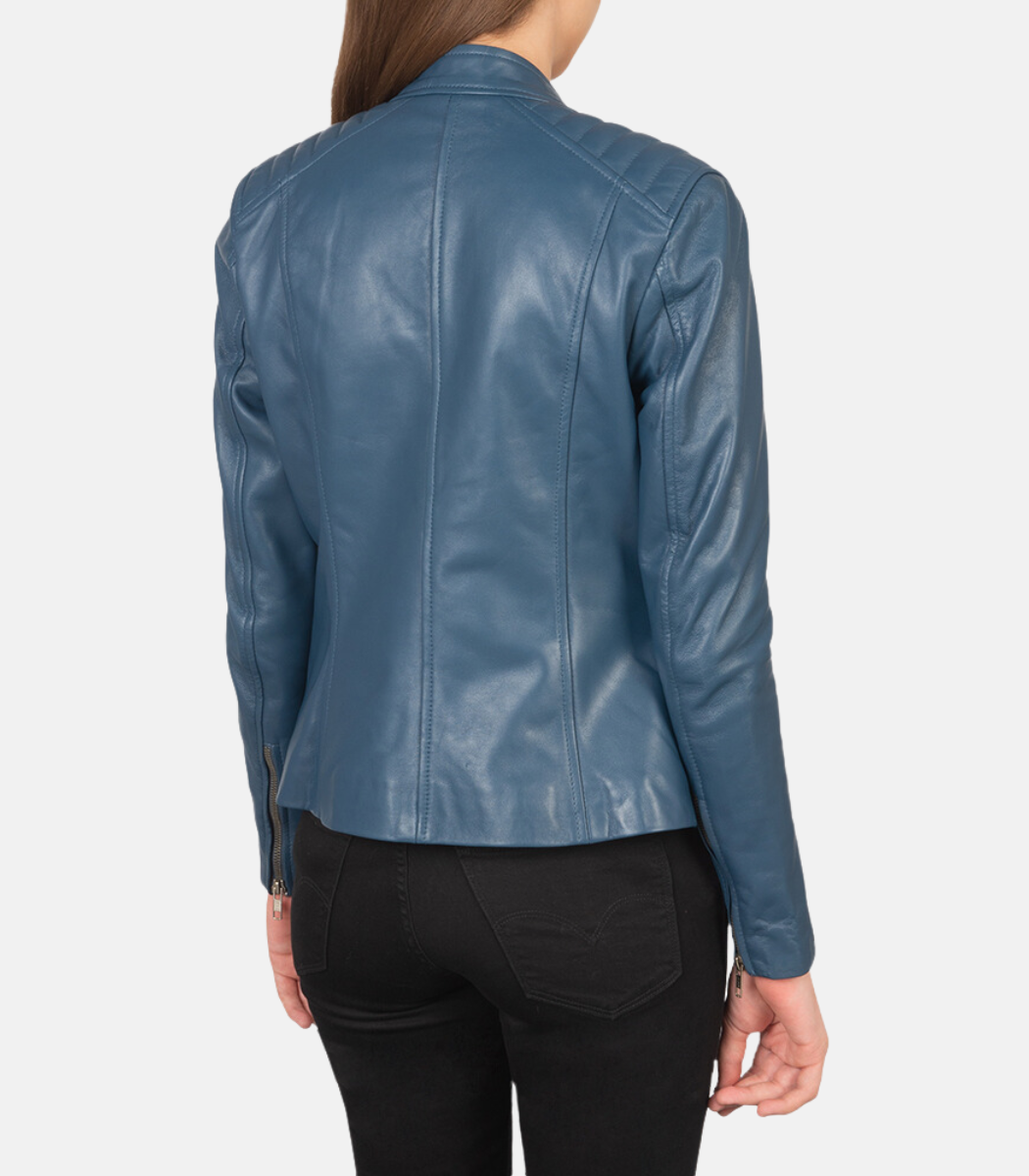 Women’s Blue Leather Biker Jacket