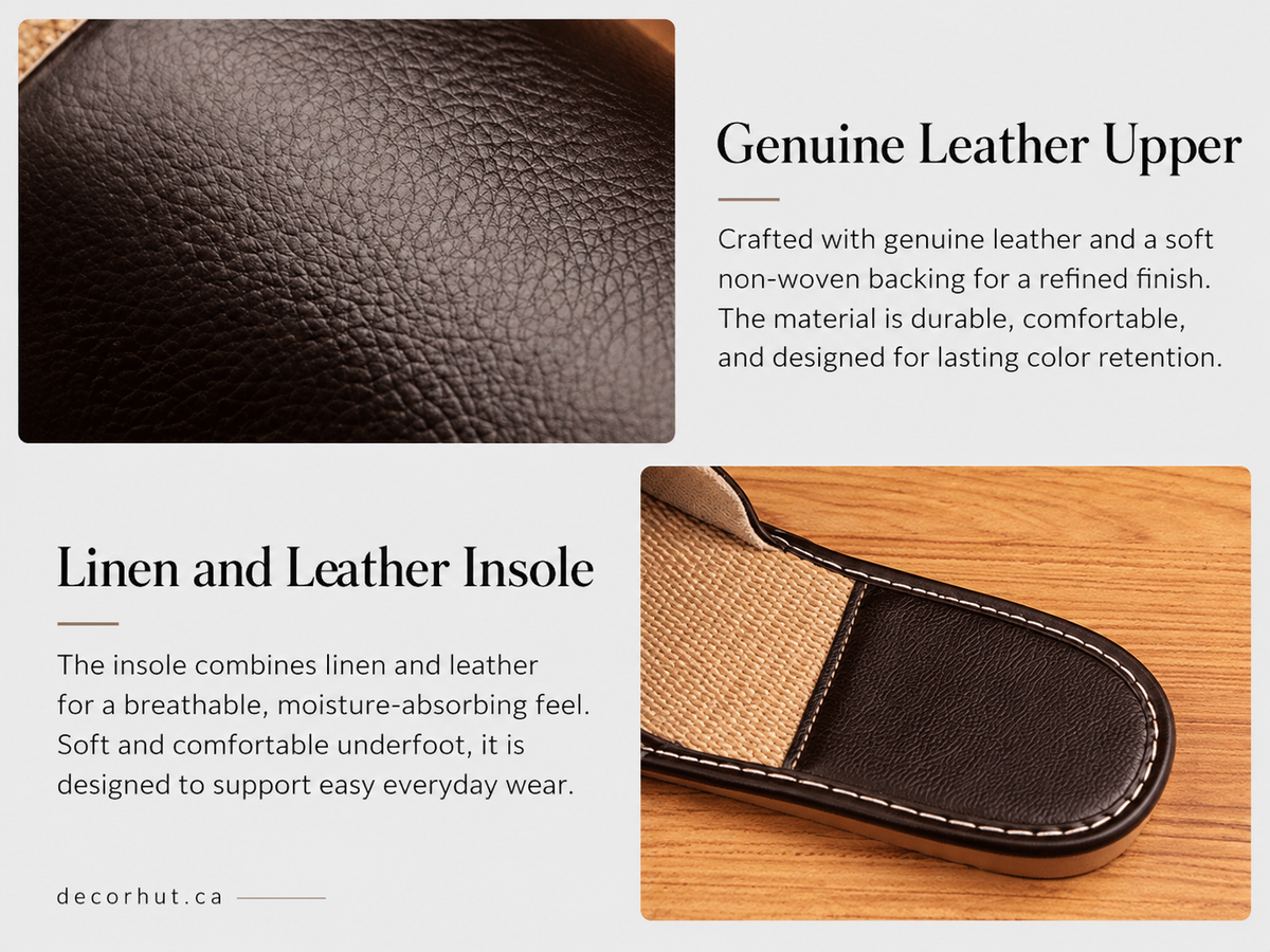 Women's Leather Slippers with Breathable Linen Insole for Indoor Wear