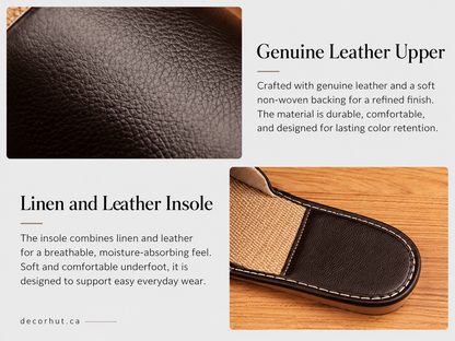 Women's Leather Slippers with Breathable Linen Insole for Indoor Wear