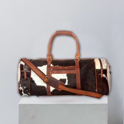 Large Cowhide Duffle Bag Brown White