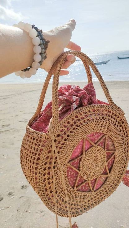 Round Rattan Summer Bag with Star Weave