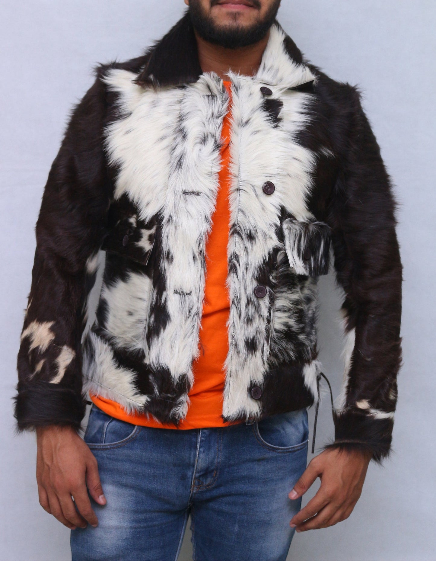 Cow Skin Fur Jacket Black White