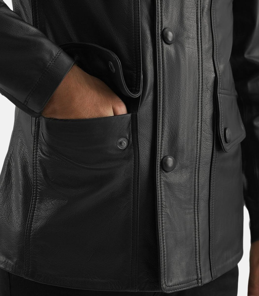 Black Leather Long Jacket For Men