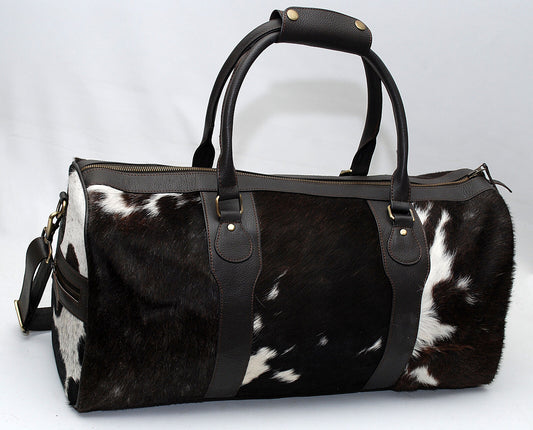 Cowhide Duffle Bag Dark Black White