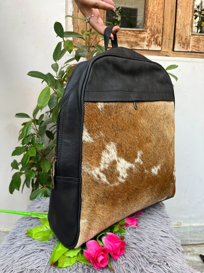 Brown White Natural Cowhide Backpack