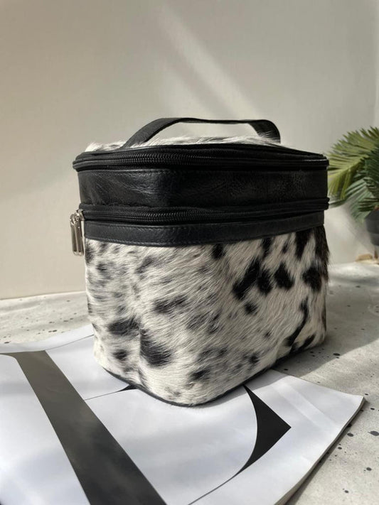 Cowhide Black White Makeup Travel Bag