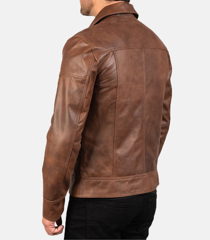 Brown Leather Men Biker Jacket