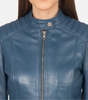 Women’s Blue Leather Biker Jacket