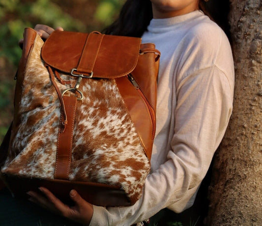 Brown White Cowhide Office Backpack