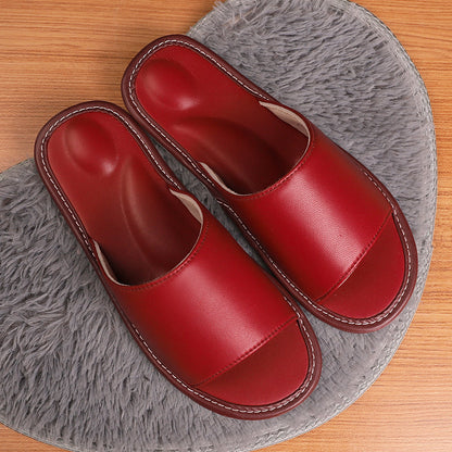 Leather Slippers for Women with Open Toe