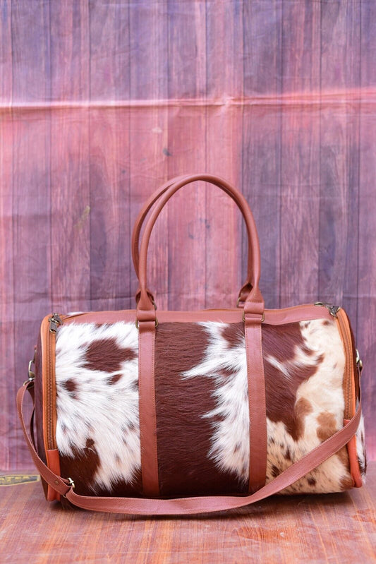 Brown White Cowhide Luggage Bag