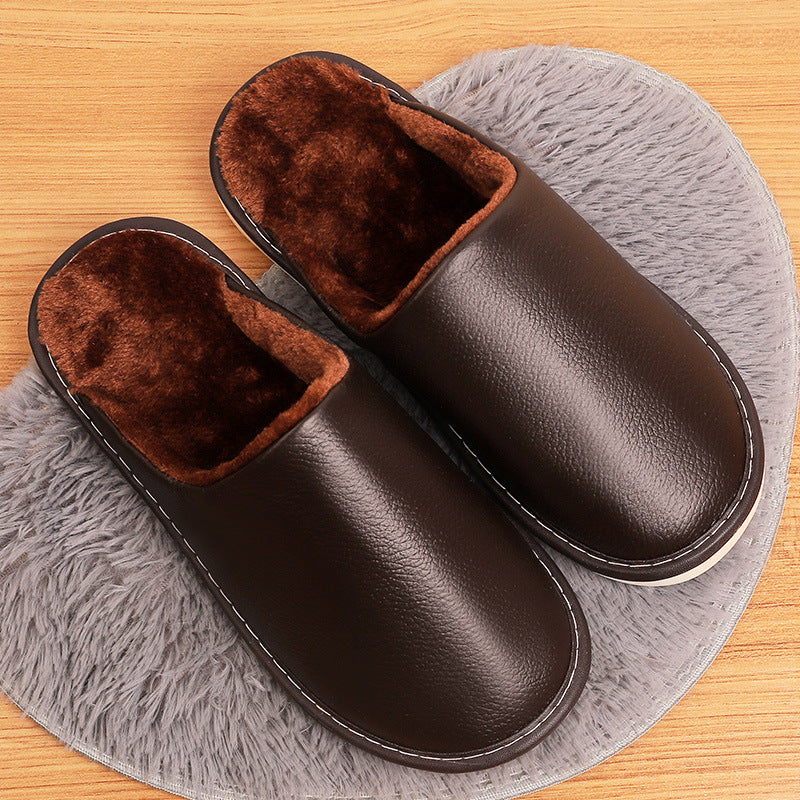 Winter Slippers for Women with Leather Upper and Plush Lining