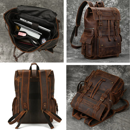 Brown leather laptop backpack