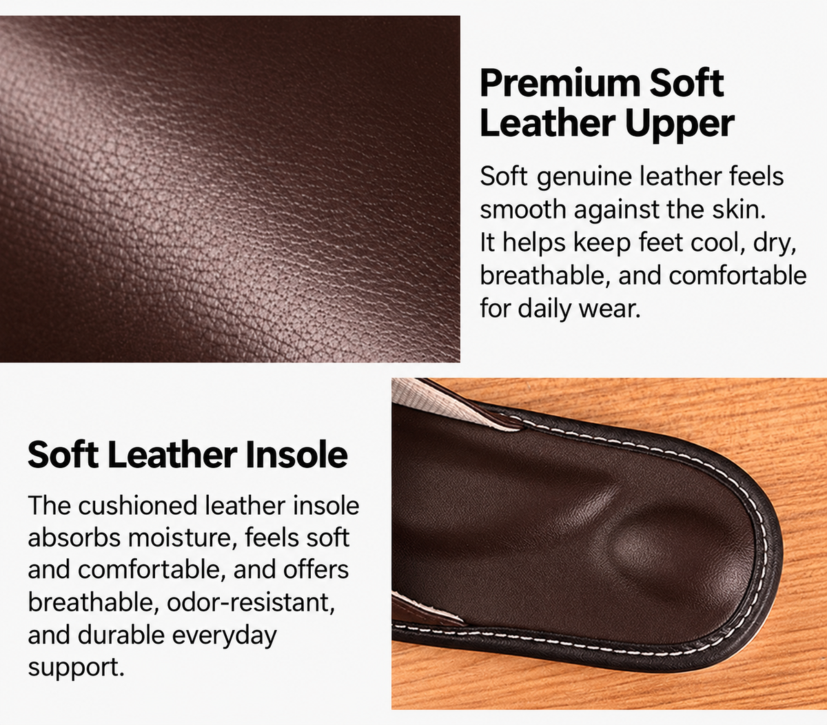 Leather Slippers for Women with Open Toe