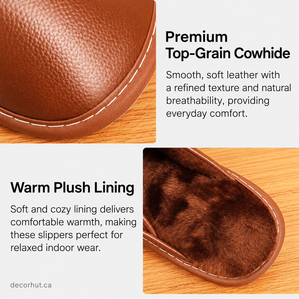 Winter Slippers for Women with Leather Upper and Plush Lining