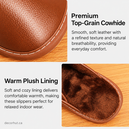 Winter Slippers for Women with Leather Upper and Plush Lining