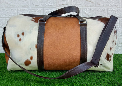 Real Cowhide Duffel Bag Brown White