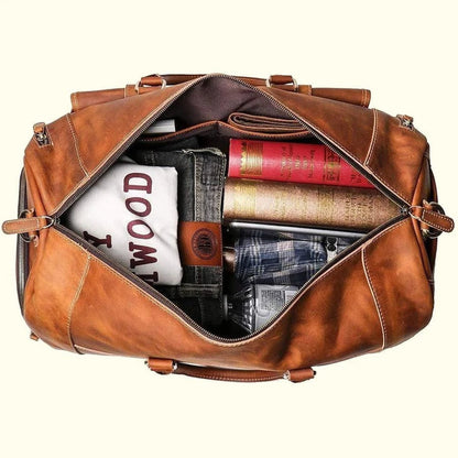 Mens Genuine Leather Travel Duffle Bag