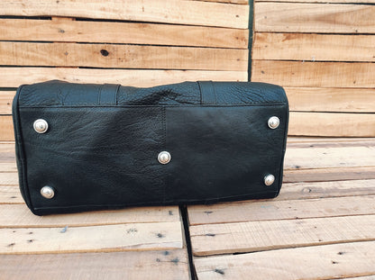 Black Genuine Leather Duffle Bag